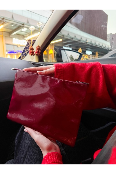LİZZY BAG Claret Red Shiny Leather-Look Women's Wallet
