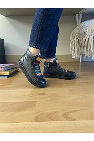 Mammamia D25Kb-1155 Black Genuine Leather Full Orthopedic Daily Women's Boots