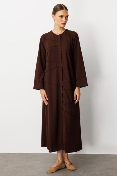 Micca Krep Esnek Dokulu Örme Elişi Kırım Garni Sade Kap/ Ferace-Kahve