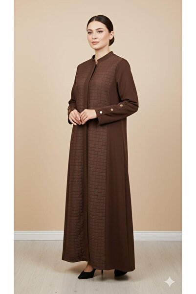 Micca Mix Jakar Kapitone ve Krep Kumaş Karışımı Astarlı Zamansız Trench Kap-Kahve