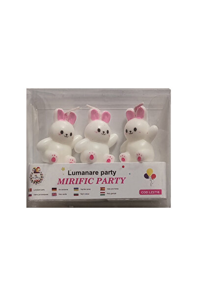 Mirific Party Set of 3 cake candles, white, bunny, PPLZ2716