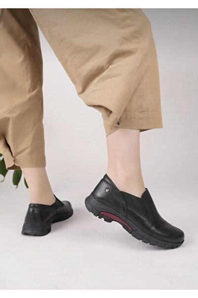 Mammamia D25Ka-3480 Black Genuine Leather Full Orthopedic Women's Casual Daily Shoes