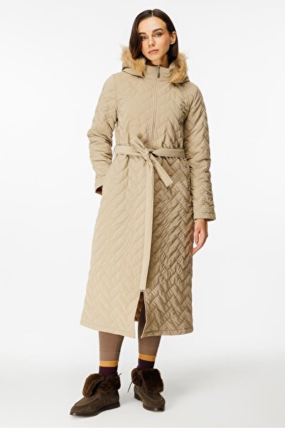 Micca Elele Özel Kapitone Dolgu Kumaş Spor ve Zamansız Kaban Manto-Taş