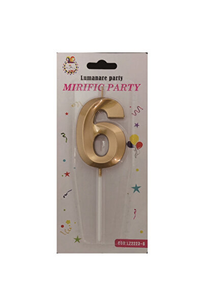 Mirific Party Metallic gold cake candle, 7 cm, number 6