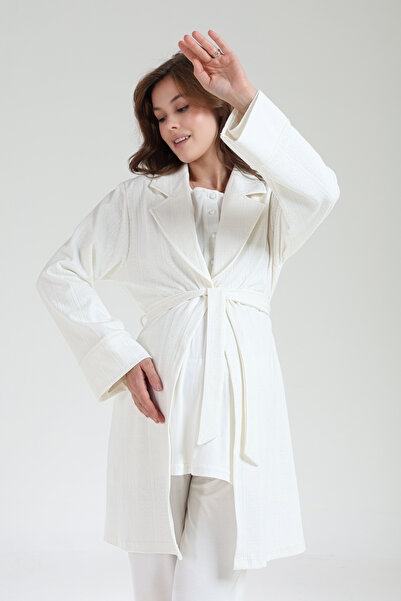 PREGNANT WORLD Women's Ecru Jacquard Shawl Collar Winter Design Maternity Pajama Set