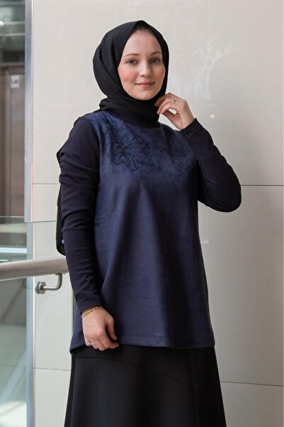 Nuss Floral Embroidered Sleeves Knitwear Nubuck Tunic