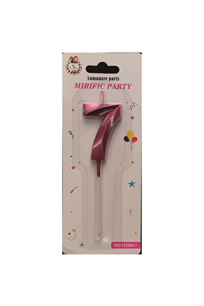 Mirific Party Cake candle, metallic pink, 5 cm, number 7
