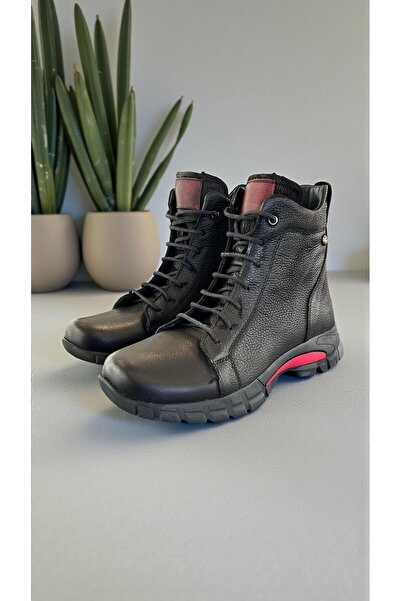 Mammamia D25Kb-4470 Black Genuine Leather Full Orthopedic Daily Women's Boots