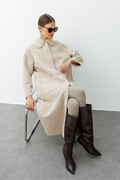 Micca Sweety Yün Görünümlü Astarsız Hafif Kaban Yada Kap Olarak Kullanım Sunan Trench Kaban-Taş