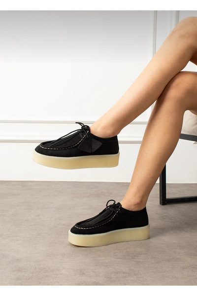 Extra Shoes İstanbul Pantofi cu platformă cu aspect de piele de căprioară neagră, atât eleganti, cât și confortabili