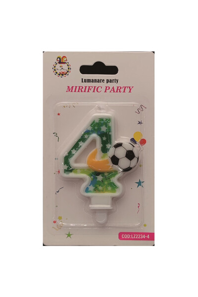 Mirific Party Cake candle, football, 7 cm, number 4