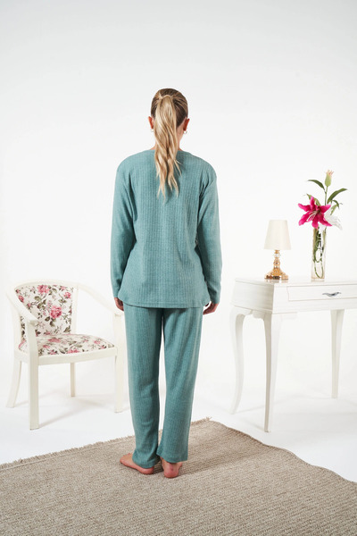 Modestia Estiva 25330 Interlock Ş Fleece-Lined Pajama Set - Green - 2XL