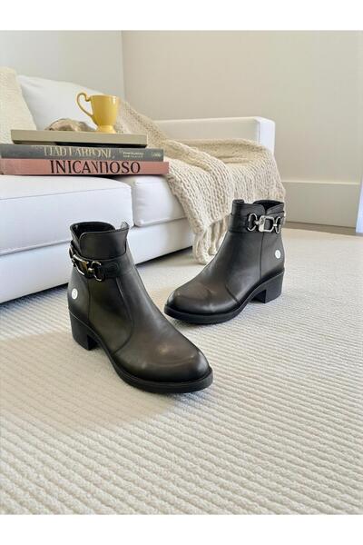 Mammamia D25Kb-1890 Black Genuine Leather Full Orthopedic Daily Women's Boots