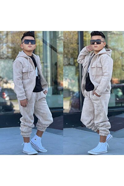 zavera for kids Boy's Winter Pocket Detailed 3 Thread Tracksuit Set - 100% Cotton