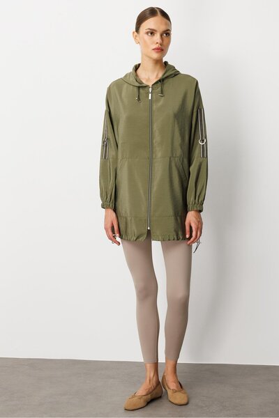 Micca Poly Cupra Spor Ara Boy Basen Örten Baharlık Trench / Kap-Haki