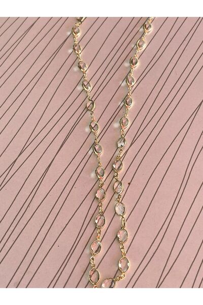 shesra Beyaz Oval Taşlı 14K renk Kaplama Çelik Kolye