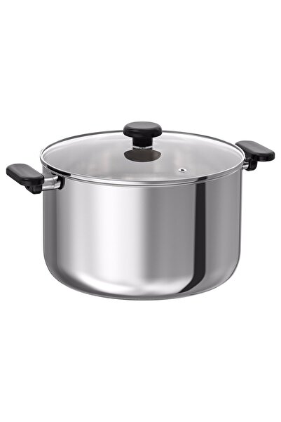 IKEA MIDDAGSMAT Pot with lid, clear glass/stainless steel, 10 l