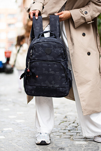 By Hakan Sn-3005 Crinkle Unisex Backpack Σχολική τσάντα με θήκη φορητού υπολογιστή ΜΑΥΡΟ-ΜΑΥΡΟ ΕΚΤΥΠΩΜΕΝΟ