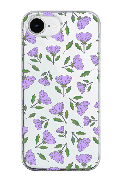 shoptocase iPhone 16E Compatible Purple Lavender Patterned Transparent Silico...