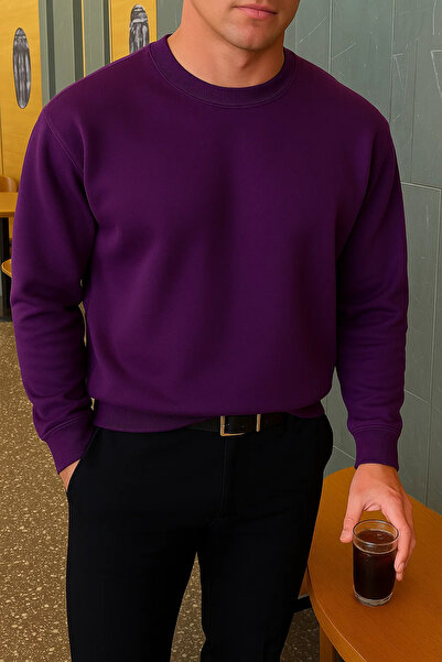 COMBİNE MİCHAİL Men's Relax Fit Winter Purple Basic Sweater