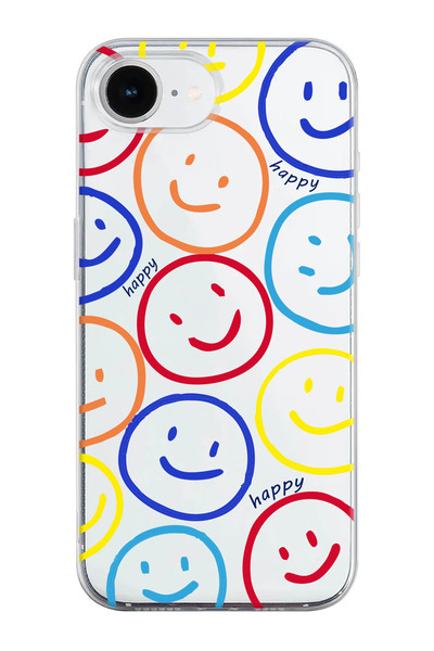 shoptocase iPhone 16E Uyumlu Happy Smile Desenli Şeffaf Silikon Telefon Kılıfı