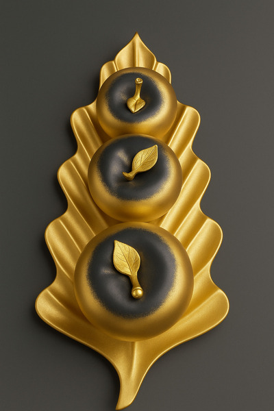 Melidya Altın Siyah 3’lü Dekoratif Yaprak Tabak & Elma Seti – Şık Masa ve Kon...