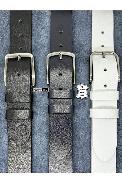 Türker DERİ Advantageous Set of 3 100% Genuine Leather Men's Jeans Belt 4cm B...