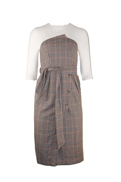 ONLY Claria Check Dress - XS, Beige, 40% viscose, 34% nylon, 24% polyester, 2% spandex