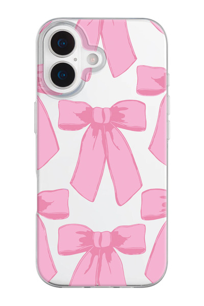 shoptocase iPhone 17 Uyumlu Pink Ribbon Desenli Şeffaf Silikon Telefon Kılıfı