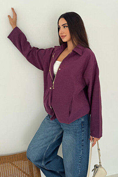 Noa Noa Women's Zippered Gold Buttoned Coat – Structured Style