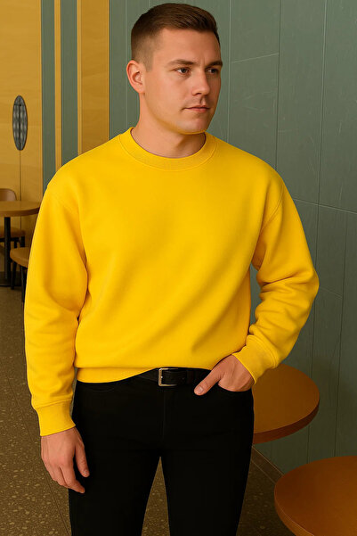 COMBİNE MİCHAİL Men's Relax Fit Winter Yellow Basic Sweater