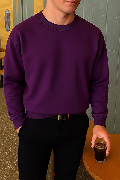 COMBİNE MİCHAİL Pulover bărbați Relax Fit pentru iarnă, violet, basic