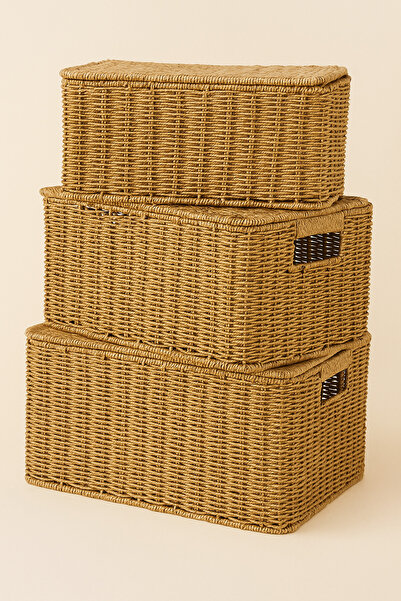 Mirilliahome مجموعة من 3 سلال تخزين بمظهر الخوص |   صغير - متوسط - كبير