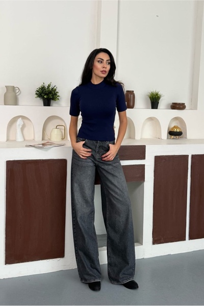 Emel Yıldız Wide Leg Smoked Denim Pants