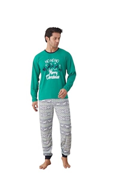 TOSKI - Men's Christmas Pajama, long sleeve & long pants, HOHO print, Green