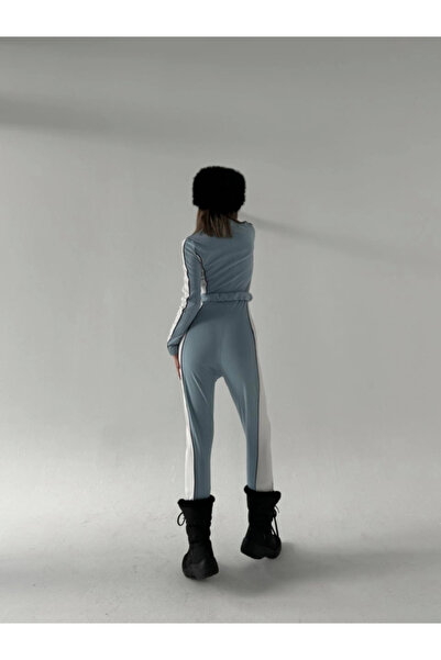 Lady Moss Zippered Jumpsuit with Belt Detail - Baby Blue -Vlmr