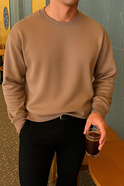 COMBİNE MİCHAİL Men's Relax Fit Winter Mink Basic Sweater