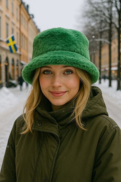 MARBERRY Πράσινο μαλακό βελούδινο γυναικείο καπέλο με υφή