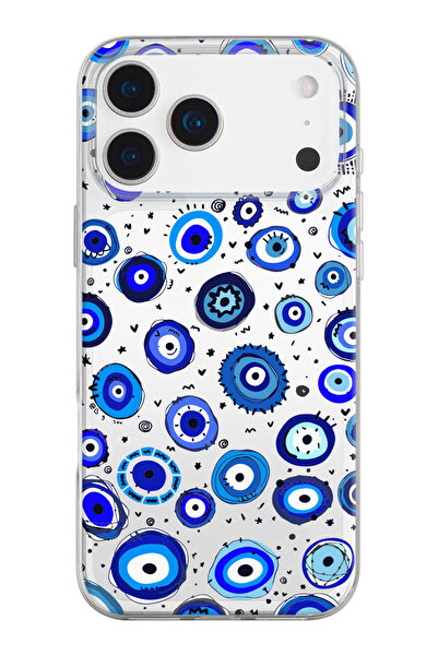 shoptocase iPhone 17 Pro Max Uyumlu Nazar Boncukları Desenli Şeffaf Silikon T...