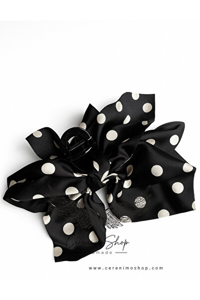 Cerenimo Shop مشبك كبير من القماش المزين بفيونكة منقطة