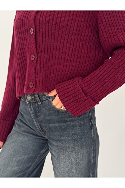 MAXXANA Mock Neck Cotton Cardigan with Folded Sleeves