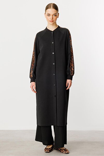 Micca F/I Leopar Garni Pamuk Karışımlı İnce Örme Kap/ Frrce-Siyah