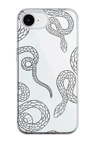shoptocase iPhone 16E Compatible Snakes Pattern Transparent Silicone Phone Case