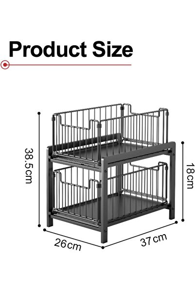 OEM Metal shelf organizer 2 drawers on rail 26×38.5×37 cm, Black