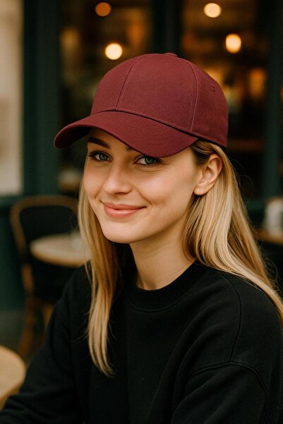 HAZAL KAYA ATELIER Burgundy Gabardine Fabric Women's Cap Hat