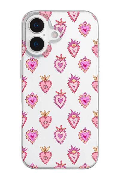 shoptocase iPhone 17 Uyumlu Lovely Heart Desenli Şeffaf Silikon Telefon Kılıfı