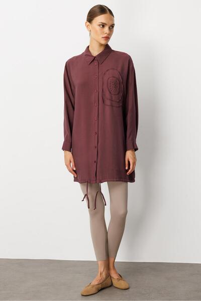 Micca Soft Modal(%90) İçerikli Elişi Çiçek İşlemeli Tunik-Bordo