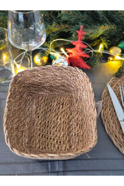 SEVER HOME Knitted Wicker Bread Basket 22 X 17 cm Rectangular Multi-Purpose Basket Brown