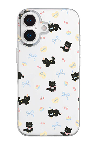 shoptocase iPhone 17 Compatible Lovely Cat Patterned Transparent Silicone Phone Case