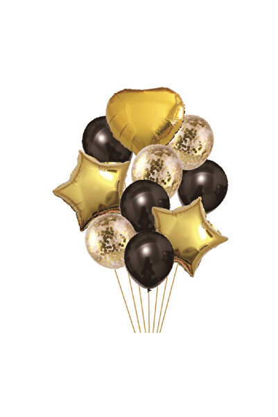 Mirific Party Set of 10 party balloons, metallic foil black & gold, TZ5138, 45×30 cm